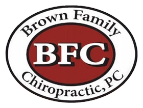 Brown Family Chiropractic logo. It is burgundy and white.